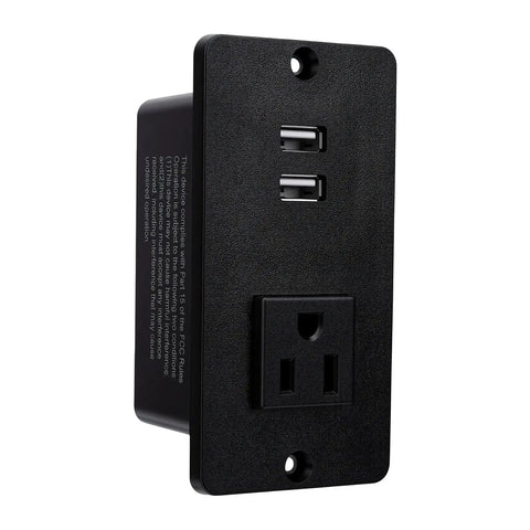 Absolute Game Changer Flush Mount Power Outlet With Dual Usb Charging And A Rock Solid Fireproof Shell Designed For Everyday Home Upgrades That Just Hits Different, black casing with dual USB ports and AC outlet.