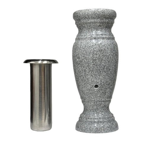 Real Granite Flower Vase With Stainless Steel Inner For Home Decor And Gravesite Memorials Durable Outdoor Garden Lawn And Yard Display 4 By 4 By 10 Inches Gray 633 showing separate components