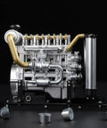 Boss Mini Diesel Engine Model Kit With Real Working OHV Four Cylinder Mechanism Slick Metal DIY Assembly Set showing detailed metal engine components.