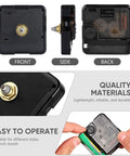 Front, side, and back views of Quartz Clock Movement Replacement Kit DIY Clock Mechanism Repair Part Silent Battery Operated Motor.