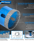Diamond serrated hole saw kit, 11 pcs, blue with EVA jig for drilling ceramic, tile, and glass.
