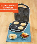 Imusa 4 Slot Electric Arepa Maker, 1200 Watt Nonstick Griddle for Fluffy Corn Cakes with cast aluminum plates.