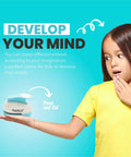 Child holding a circle punch with text 'Develop Your Mind' and instructions for use against a blue background.
