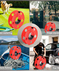 Heavy Duty Extension Cord Reel Built Tough As Nails With Impact Resistant Plastic Body Lightweight Portable Design For Safe Easy Storage Of Up To 100 Feet Perfect For Outdoor Projects DIY Maintenance And Home Improvement shown in various settings like gardening, stage setup, fishing, and car washing.