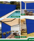 Blue 8 By 6 Feet Fence Privacy Screen for Outdoor Use Heavy Duty Mesh Windscreen UV Block Shade Cover Tarp shown installed in various settings