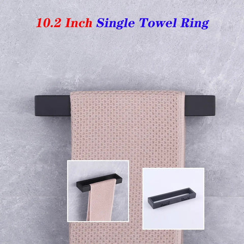 Matte Black SUS304 Stainless Steel Towel Holder Wall Mount Towel Ring And Hanger For Bathroom Lavatory Modern Square Design