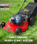 Gas Lawn Mower 22 Inch Self Propelled With Three In One Mulching System ReadyStart Briggs And Stratton 150cc Engine Rear Wheel Drive Durable Steel Deck Six Cutting Heights For Easy Yard Care red mower on grass