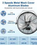 18 Inch Metal Wall Mounted Fan With 4200 CFM High Velocity Power, 3 Speed Workhorse Industrial Fan, 360 Degree Tilt