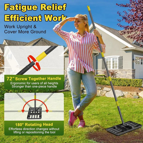 Heavy Duty Lawn Leveling Rake With Stainless Steel Ground Leveler Plate 17 Inch By 10 Inch And 72 Inch Adjustable Long Handle