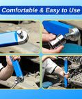 15 Inch Offset Extension Wrench Set For Tight Spaces used in automotive repairs, close-up of ratchet extension tool with adapters.