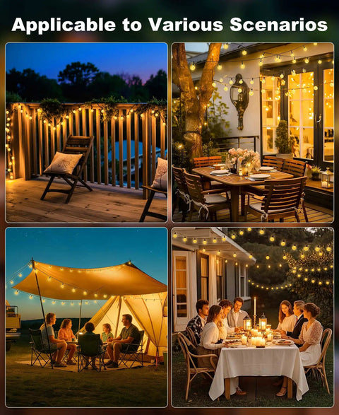 Two Pack Outdoor Solar String Lights Waterproof 98 Feet Total 100 LED Solar Powered Patio Lighting With Eight Modes Crystal Globe Decor For Garden Balcony Yard Porch Party Warm White over dining areas and tents.