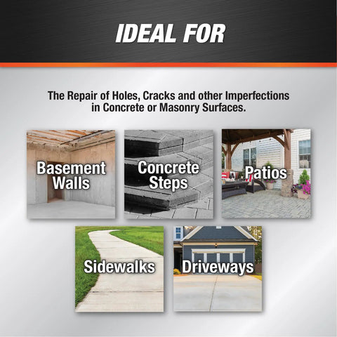 Gray Ready Mixed Concrete Patch For Fixing Cracks And Holes In Interior Or Exterior Surfaces Non Shrinking Repair Formula For Durable Patching 32 Oz Ideal For Masonry And Concrete Repairs around patios, driveways, sidewalks, basement walls, and concrete steps.
