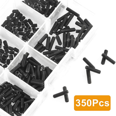 Heavy Duty M3 Set Screws Kit With 350 Pieces Headless Grub Screws In Sizes 3, 4, 5, 6, 8, 10, 12mm Allen Head Socket Cap Screws