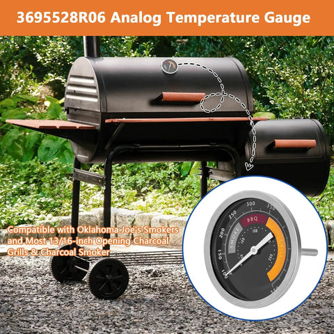 Glowing Analog Stainless Steel Grill Thermometer Replacement Gauge for Oklahoma Joe Longhorn and Highland Smokers Thirteen Sixteenth Inch Mount Hole BBQ Heat Indicator for Charcoal Wood Pellet and Gas Grills Two Pack, 3/16-inch dial