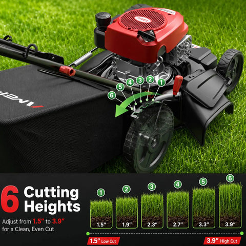 21 Inch Gas Lawn Mower With 144cc 4 Stroke OHV Engine 3 In 1 Push Mower For Yard Work Easy Start System Mulch Bag And Side Discharge, 6 cutting heights