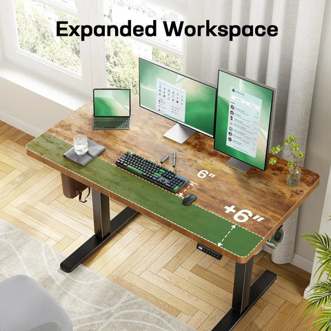 Marsail 48 X 30 Electric Standing Desk With One Piece Thickened Desktop, Height Adjustable Sit Stand Workstation Featuring Robust Cable Management System For Effortless Home Office Ergonomic Setup And Easy Assembly in an expanded workspace.
