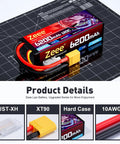 Beefed Up 3S 6200mAh 11.1V 120C LiPo Battery Hard Case With XT90 Connector For One Eighth And One Tenth Scale RC Cars Tanks Trucks Racing Models Two Pack Heavy Duty Power For High Speed Runs shown on grid layout with XT90 detail
