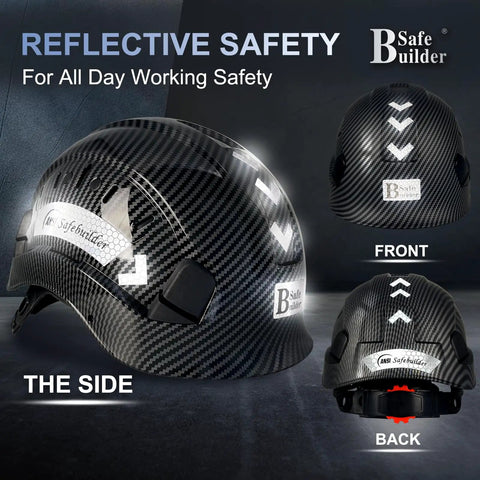 Hard Core Ansi Certified Abs Construction Hard Hat With Quick Airflow Ventilation And Rock Solid Six Point Suspension Built Heavy Duty For Real Trade Grind And Daily Job Site Shield side view showing reflective safety features.