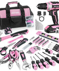 Pink 20V Cordless Drill Kit With 236 Piece Home Tool Set And Pink Carry Bag For Women Handy DIY Electric Screwdriver Kit