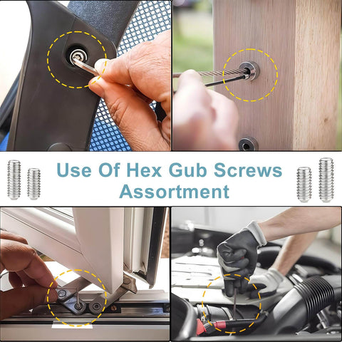 Industrial Grade M5 Hex Set Screws In 304 Stainless Steel With Internal Hex Drive Headless Cup Point 210-Piece Assortment in use