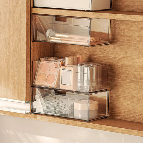 Two Tier Drawer Organizer For Medicine Cabinet Stackable Clear Storage Drawers For Small Bathroom Vanity Cabinet