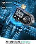 Three Program Garden Hose Sprinkler Timer With Brass Inlet on digital background, highlighting features and durability.