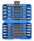 Long Three Eighths Inch Drive Hex Bit Socket Set With S2 Alloy Bits And CR V Sockets SAE And Metric Mix Eighteen Piece Kit