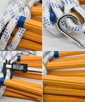 Close-up of 16 Foot Fire Escape Rope Ladder for 2 to 3 Story Homes with metal hook and measuring caliper for size reference.