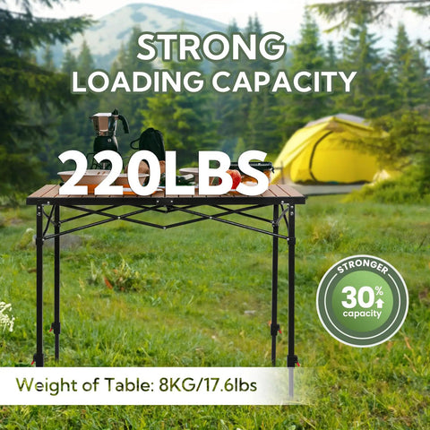 Tailgate Ready Portable Outdoor Adjustable Height Camping Table For 2 To 6 People Large Roll Up Aluminum Camp Table 220 lbs