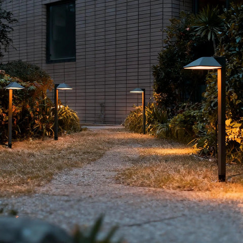 Pathway with 4 Pack 12V Outdoor Landscape Pathway Lighting Kit With 0.6W LED, 3100K Warm White, aluminum black walkway lights