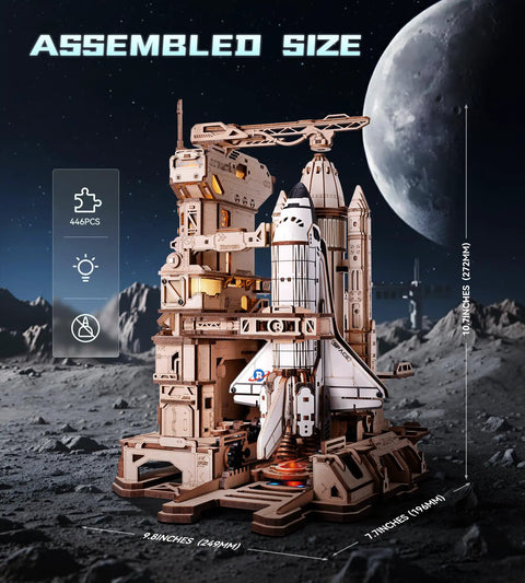 Space Shuttle Dynamic Launch Base With Motorized Lift And LED Light Effects 1 To 420 Scale Collectible Building Kit displayed assembled.