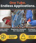Industrial RTV Silicone Gasket Maker Sealant with auto dispensing nozzle used on tiles, machinery, and plumbing applications.