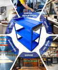 Three Tier Rolling Tool Cart With Beefy Steel 440 Lbs Capacity Thick 0.9mm Construction Rust Resistant Powder Coat Finish Easy Assembly Mobile Utility Cart For Mechanics Garage Workshop Warehouse, blue 3-tier