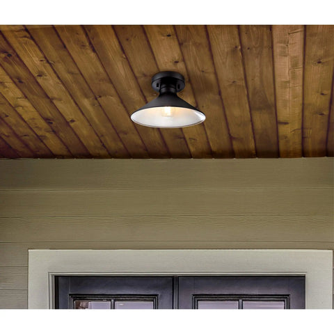 Rustic Arts And Crafts Outdoor One Light Semi Flush Mount Ceiling Light, 11 Inch, Textured Black Finish on porch ceiling