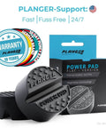 Power Pad Flat Premium Rubber Jack Pad For Trolley Jacks Vehicle Lifts And Axle Stands Universal Fit Keeps Your Ride Safe From Dings Pinch Weld Sill On Cars SUVs And Trucks Great For Car Tuning And Maintenance 1 Year Warranty product packaging with pad close-up