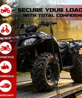 Heavy Duty Retractable Ratchet Straps One Inch By Thirteen Foot Bolt On Cargo Tie Down securing ATV on trailer in natural setting.