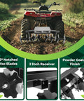 54 Inch Disc Plow Harrow For ATV UTV With 2 Inch Receiver and 12" Notched Discs in field, powder coated finish