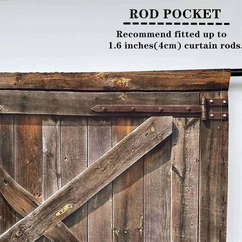 Close-up of Rustic Barn Door Curtains 52 X 84 Inch Rod Pocket Two Panels Farmhouse Western Country Wood Print