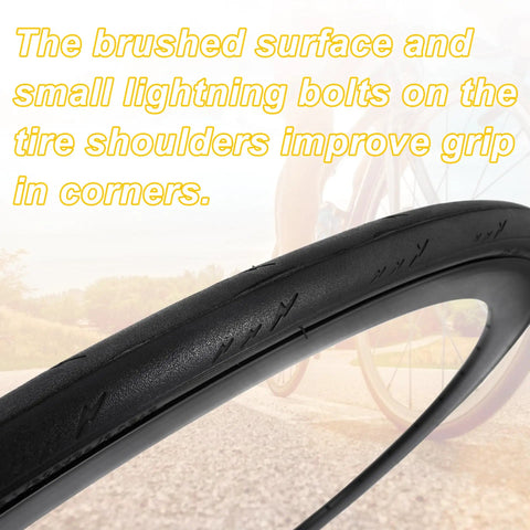 Close-up of 2 Pack 700x25c Road Bike Tire With Inner Tube And Levers showing tread pattern for grip on city streets.