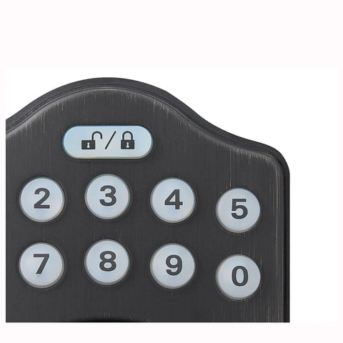 Traditional Electronic Keypad Keyless Entry Door Lock And Motorized Deadbolt With Handle Set For Front Door Security In Oil Rubbed Bronze Finish No Fuss Quick Install And Rock Solid Build 6 Pack keypad view with numbers.