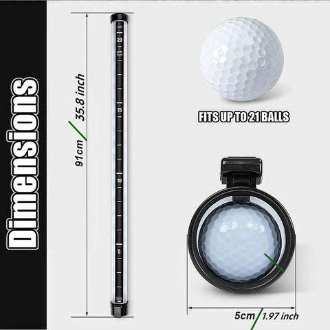 Back Saver Golf Ball Retriever With Easy Press Tube For Quick Grab And Go Ball Pickup No Bending Required; Size dimensions shown.
