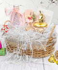 Festive basket with crinkle cut paper shred filler for gift boxes and bags diamond white 4.5oz totally boosts gift presentation