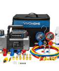 A2L Compatible Vacuum Pump Kit With 1/3 HP Motor 4.5 CFM 1 Stage And Manifold Gauge Set For HVAC Evacuation Sparkless IgnitionProof Safe For R32 R1234yf R454B Systems in carrying case