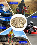 520 Gold Motorcycle Chain Set With 110 Links And Chain Breaker for 250cc 300cc dirt bikes, ATVs, go-karts, bicycles shown