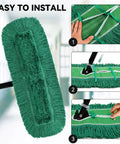 Top Shelf 48 Inch Green Dust Mop Heads 3 Pack Heavy Duty Washable Microfiber Floor Sweepers For Cafes And Stores, Sweep Up Dust Without Breaking A Sweat. Installation steps for green microfiber mop heads.