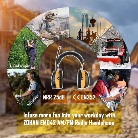 AM FM Radio Headphones With Digital Display Gel Ear Pads for Work in noisy environments like mowing, woodworking, welding