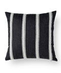 Modern Farmhouse Fall Linen Throw Pillow Cover 20x20 In Outdoor Indoor Water Repellent Reversible Black With White Embroidered Stripes Invisible Zipper Cozy Patio Couch Decor, front view