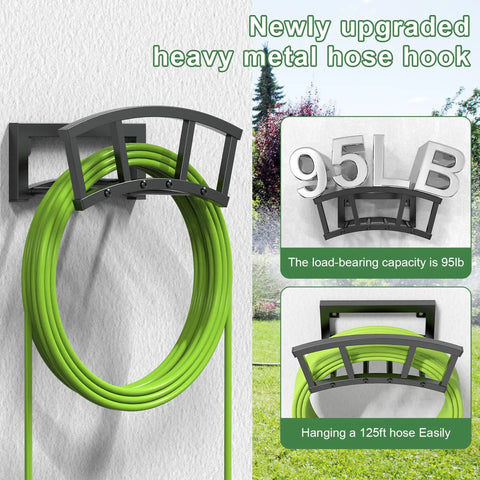 Wall Mounted Garden Hose Holder For Outdoor Use Built To Last Heavy Duty Metal Hose Organizer Holding Green Hose