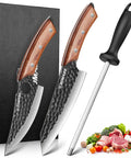 Hand Forged Japanese Chef Knife Set 3 Piece Kitchen Knife Bundle With Viking Chef Knife Santoku Knife Honing Rod And Gift Box