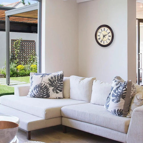 Living room with wall clock featuring Chiming Clock Movement Replacement Kit With Battery Motor, Chime Melody Trigger, And 3 Hand Sets